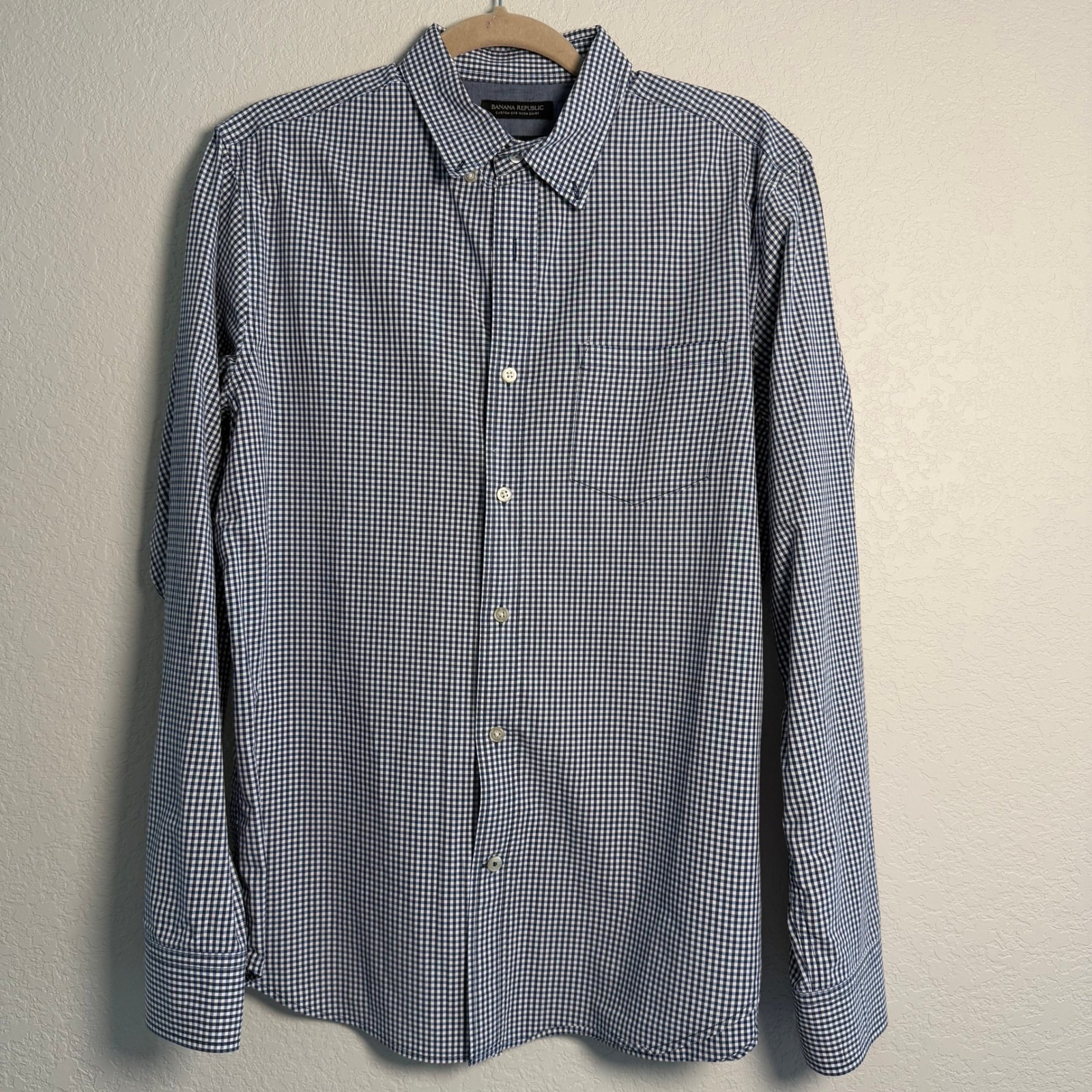 Banana Republic Camden Fit Button Down Shirt Gingham Check Custom Wash Medium